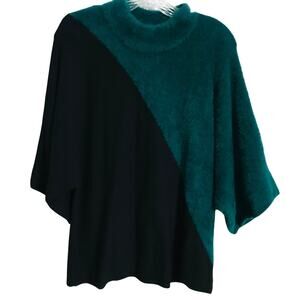 Alfani Sweater Blouse Top Large Womens Color Block Square Sleeve Teal Black New